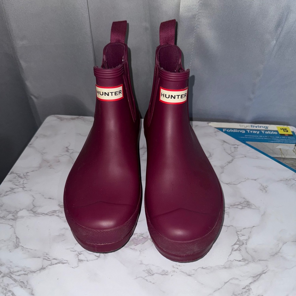 Hunter Original Chelsea Boots Women 8 Burgundy/Plum Matte Waterproof Rain Ankle - Picture 2 of 11